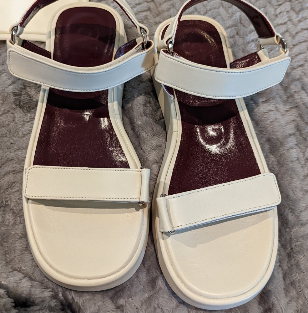 🆕 SOLD Staud Women's White Liz Leather Platform Sandals Size 37 Off White